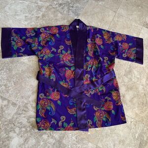 Vintage 80s Gold Label Victoria's Secret Robe Purple Floral Satin One Size EUC